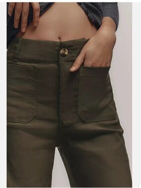 The Colette Cropped Wide-Leg pants — Olive Green by Anthropologie